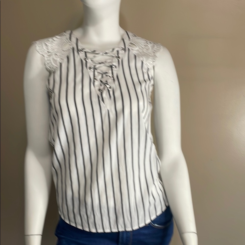 Express Lace-Up Sleeveless Blouse Black and White